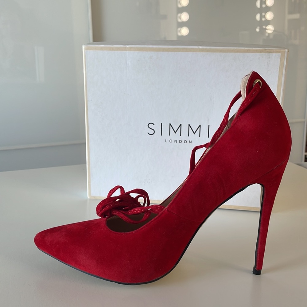 Simmi Red London Suede high heels with lace & comes with box - Size 9 (US)